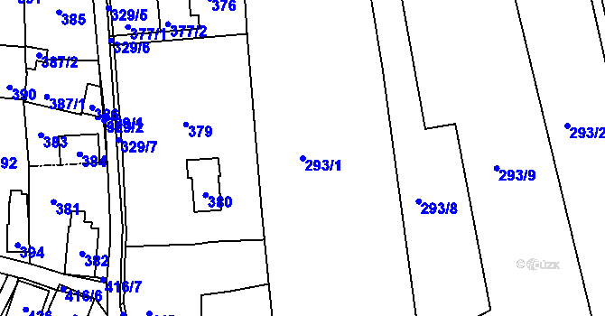Parcela st. 293/1 v KÚ Běštín, Katastrální mapa