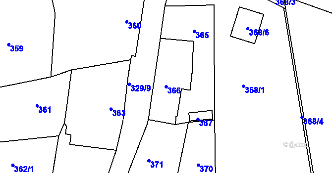 Parcela st. 366 v KÚ Běštín, Katastrální mapa