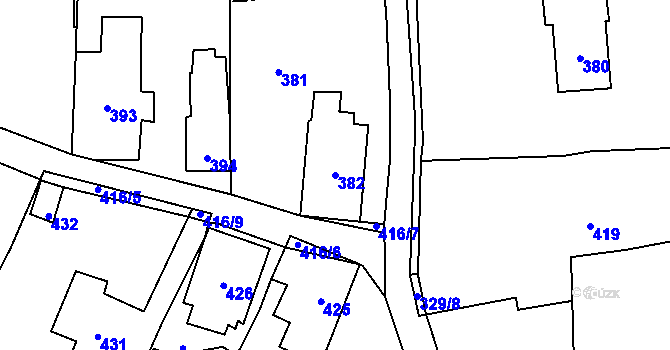 Parcela st. 382 v KÚ Běštín, Katastrální mapa