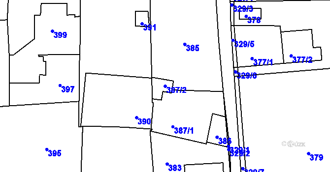 Parcela st. 387/2 v KÚ Běštín, Katastrální mapa