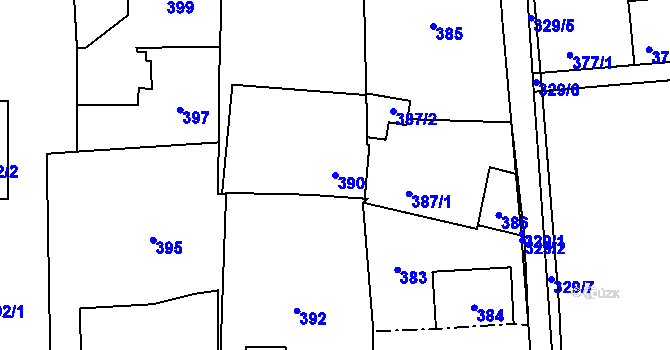 Parcela st. 390 v KÚ Běštín, Katastrální mapa