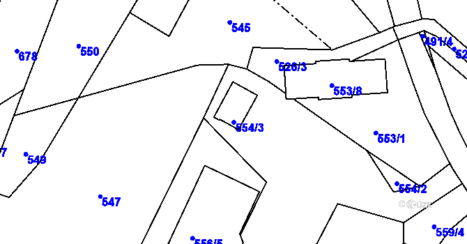 Parcela st. 554/3 v KÚ Běštín, Katastrální mapa