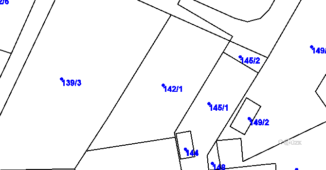 Parcela st. 142/1 v KÚ Běštín, Katastrální mapa