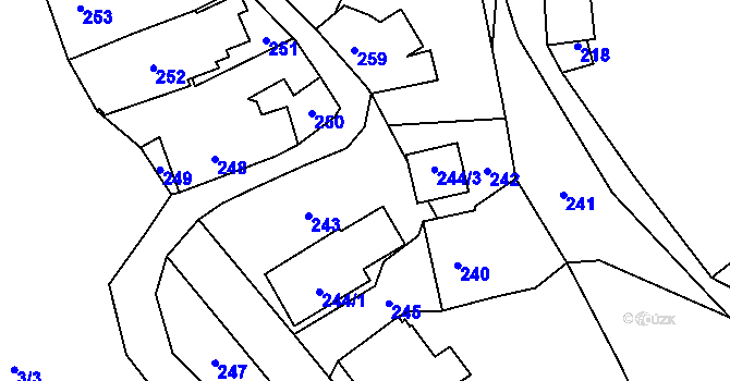 Parcela st. 244/2 v KÚ Běštín, Katastrální mapa