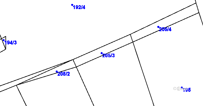 Parcela st. 205/3 v KÚ Běštín, Katastrální mapa