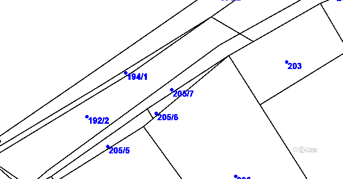 Parcela st. 205/7 v KÚ Běštín, Katastrální mapa