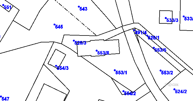 Parcela st. 553/8 v KÚ Běštín, Katastrální mapa