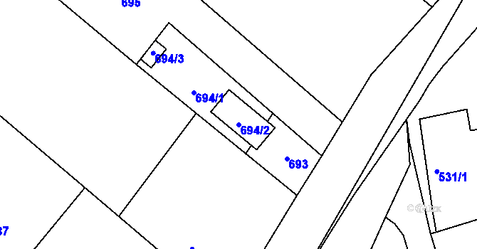 Parcela st. 694/2 v KÚ Běštín, Katastrální mapa