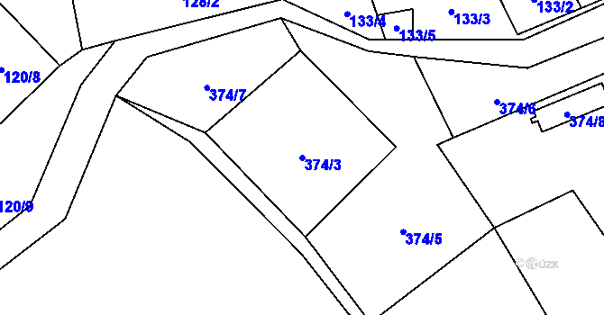 Parcela st. 374/3 v KÚ Bezděčí u Velkých Opatovic, Katastrální mapa