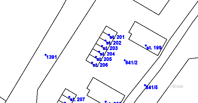 Parcela st. 204 v KÚ Bezděčín u Jablonce nad Nisou, Katastrální mapa