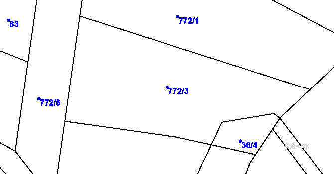 Parcela st. 772/3 v KÚ Bezděčín u Jablonce nad Nisou, Katastrální mapa