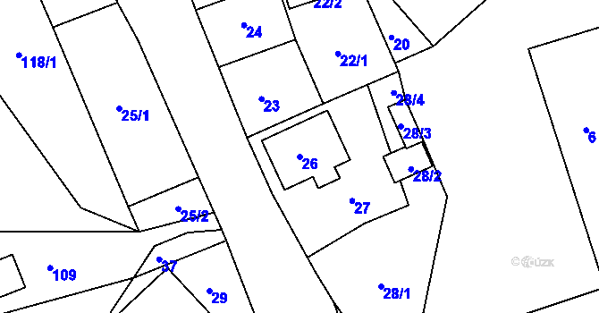 Parcela st. 26 v KÚ Jílové u Hodkovic nad Mohelkou, Katastrální mapa