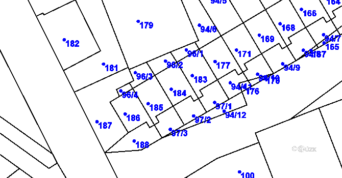 Parcela st. 184 v KÚ Jílové u Hodkovic nad Mohelkou, Katastrální mapa