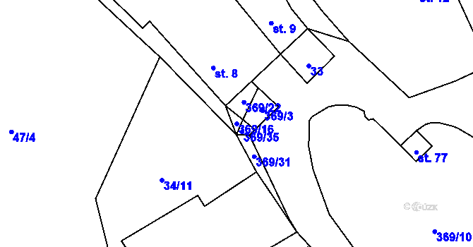 Parcela st. 369/16 v KÚ Bezděčín na Moravě, Katastrální mapa