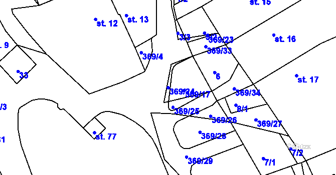 Parcela st. 369/24 v KÚ Bezděčín na Moravě, Katastrální mapa