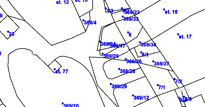 Parcela st. 369/25 v KÚ Bezděčín na Moravě, Katastrální mapa
