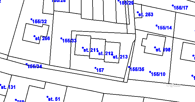 Parcela st. 212 v KÚ Bezdědovice, Katastrální mapa