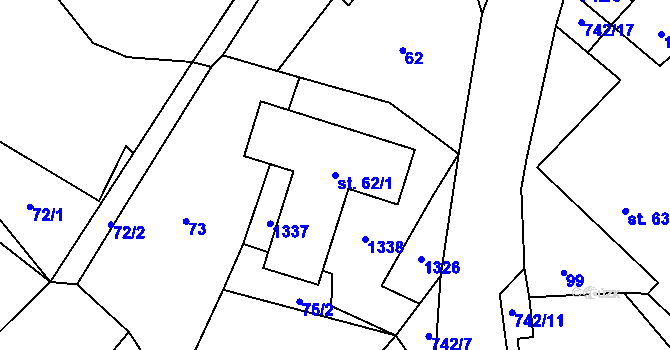 Parcela st. 62/1 v KÚ Bezděkov u Klatov, Katastrální mapa