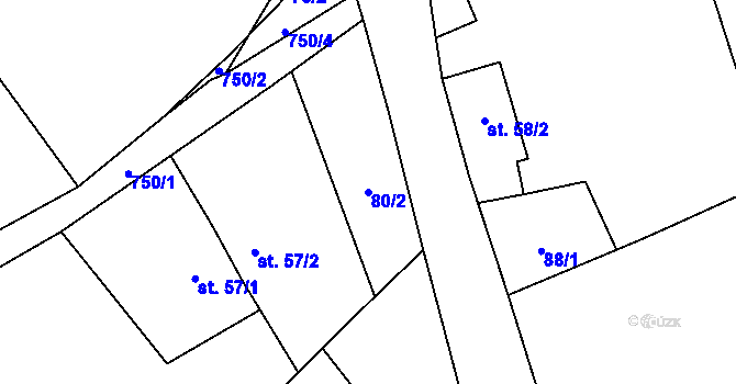 Parcela st. 80/2 v KÚ Bezděkov u Klatov, Katastrální mapa