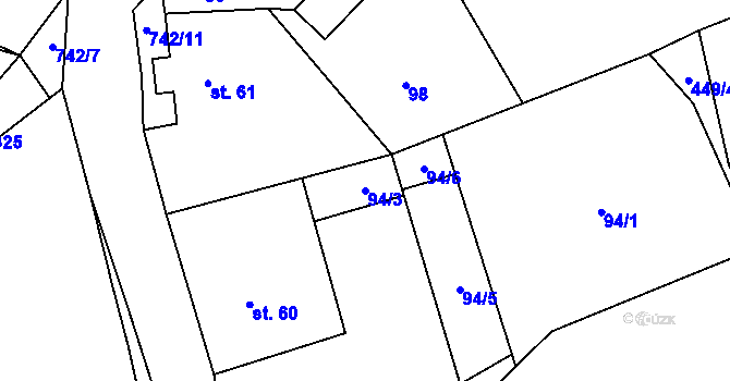 Parcela st. 94/3 v KÚ Bezděkov u Klatov, Katastrální mapa