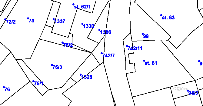 Parcela st. 742/7 v KÚ Bezděkov u Klatov, Katastrální mapa