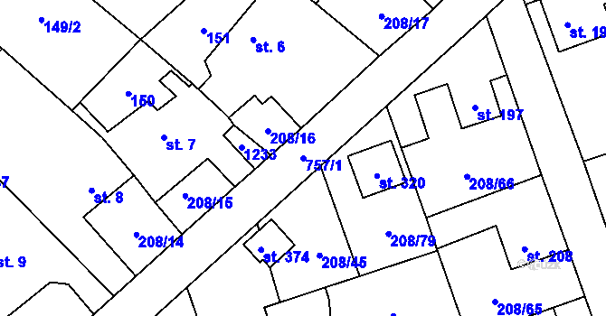 Parcela st. 757/1 v KÚ Bezděkov u Klatov, Katastrální mapa