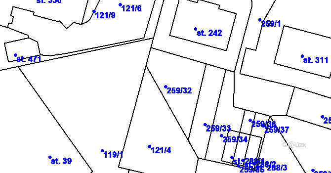 Parcela st. 259/32 v KÚ Bezděkov u Klatov, Katastrální mapa