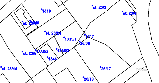 Parcela st. 25/36 v KÚ Bezděkov u Klatov, Katastrální mapa