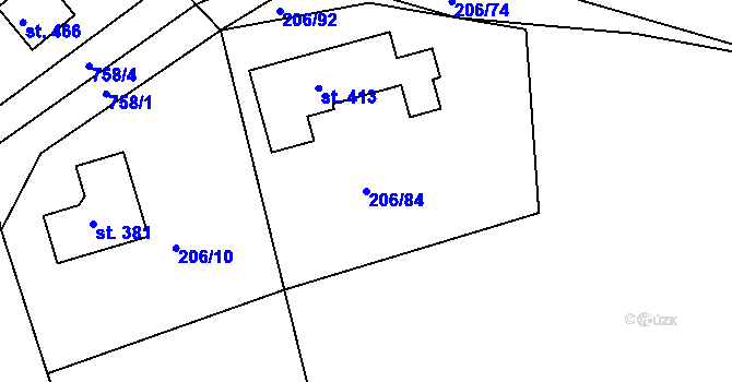 Parcela st. 206/84 v KÚ Bezděkov u Klatov, Katastrální mapa