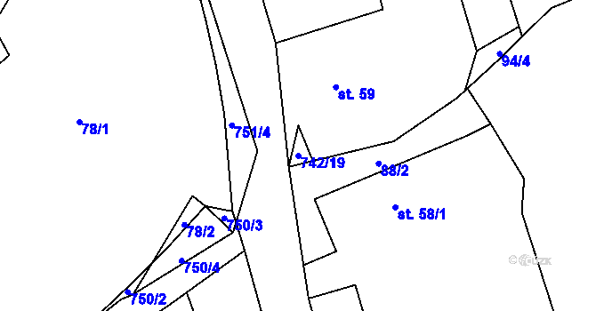 Parcela st. 742/19 v KÚ Bezděkov u Klatov, Katastrální mapa