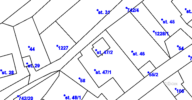 Parcela st. 47/2 v KÚ Bezděkov u Klatov, Katastrální mapa