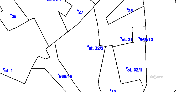 Parcela st. 32/2 v KÚ Koryta u Bezděkova, Katastrální mapa