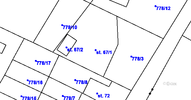 Parcela st. 67/1 v KÚ Koryta u Bezděkova, Katastrální mapa