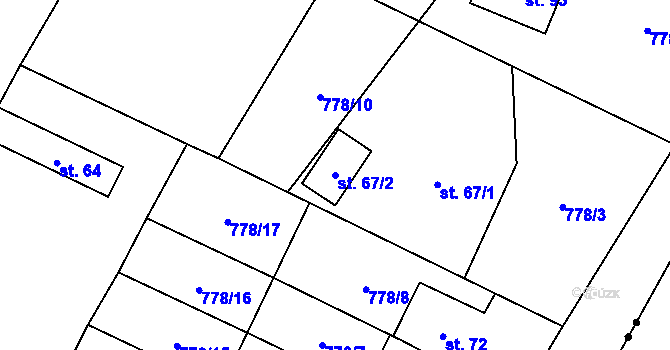 Parcela st. 67/2 v KÚ Koryta u Bezděkova, Katastrální mapa