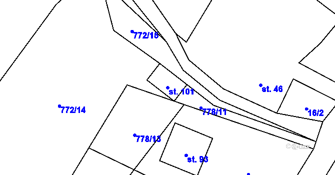 Parcela st. 101 v KÚ Koryta u Bezděkova, Katastrální mapa