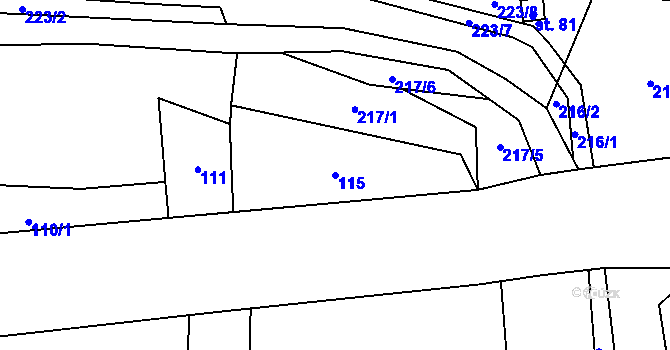 Parcela st. 115 v KÚ Koryta u Bezděkova, Katastrální mapa