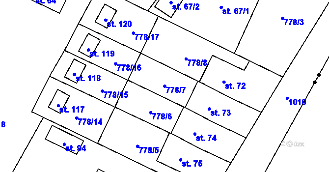 Parcela st. 778/7 v KÚ Koryta u Bezděkova, Katastrální mapa