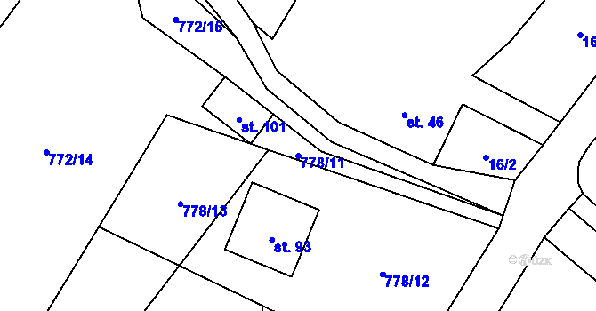 Parcela st. 778/11 v KÚ Koryta u Bezděkova, Katastrální mapa