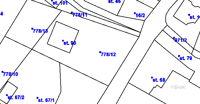 Parcela st. 778/12 v KÚ Koryta u Bezděkova, Katastrální mapa