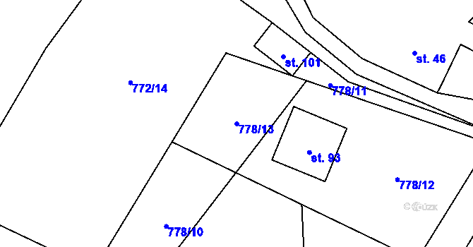 Parcela st. 778/13 v KÚ Koryta u Bezděkova, Katastrální mapa