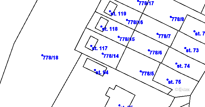 Parcela st. 778/14 v KÚ Koryta u Bezděkova, Katastrální mapa