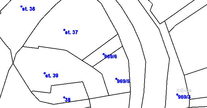 Parcela st. 969/6 v KÚ Koryta u Bezděkova, Katastrální mapa