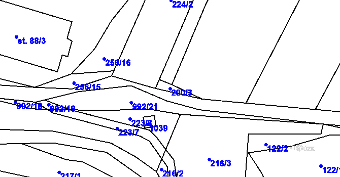 Parcela st. 200/3 v KÚ Koryta u Bezděkova, Katastrální mapa