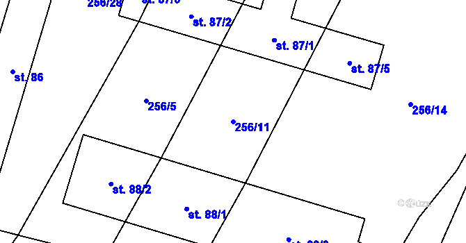 Parcela st. 256/11 v KÚ Koryta u Bezděkova, Katastrální mapa