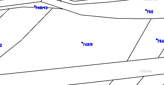 Parcela st. 748/9 v KÚ Koryta u Bezděkova, Katastrální mapa