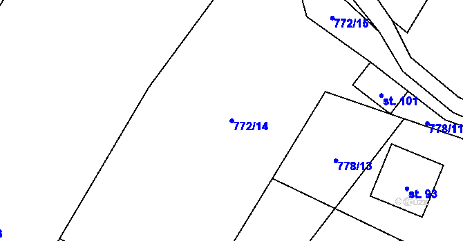 Parcela st. 772/14 v KÚ Koryta u Bezděkova, Katastrální mapa