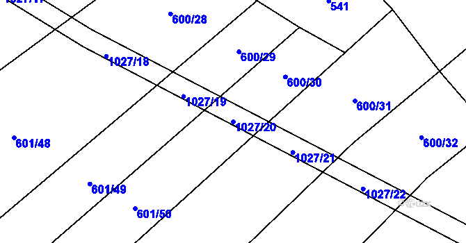 Parcela st. 1027/20 v KÚ Koryta u Bezděkova, Katastrální mapa
