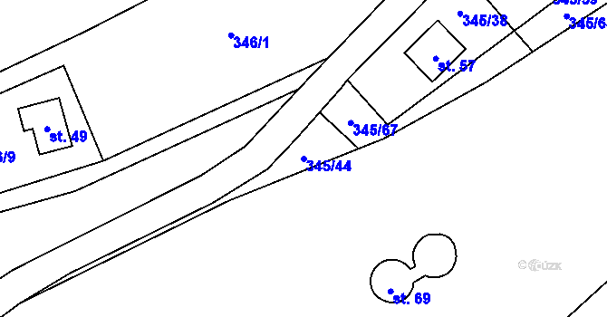 Parcela st. 345/44 v KÚ Struhadlo, Katastrální mapa