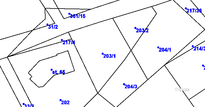Parcela st. 203/1 v KÚ Struhadlo, Katastrální mapa