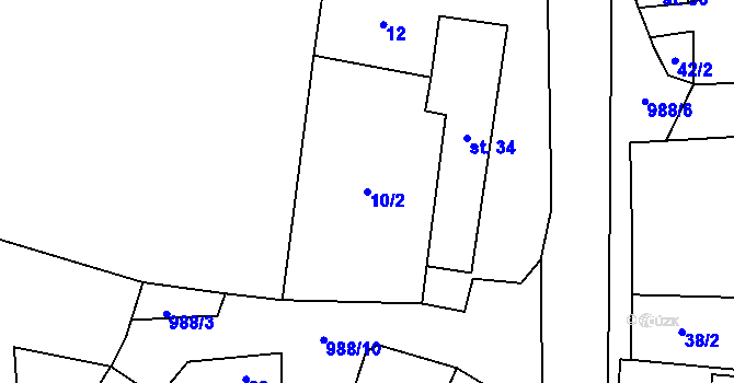 Parcela st. 10/2 v KÚ Bezděkov u Kasejovic, Katastrální mapa